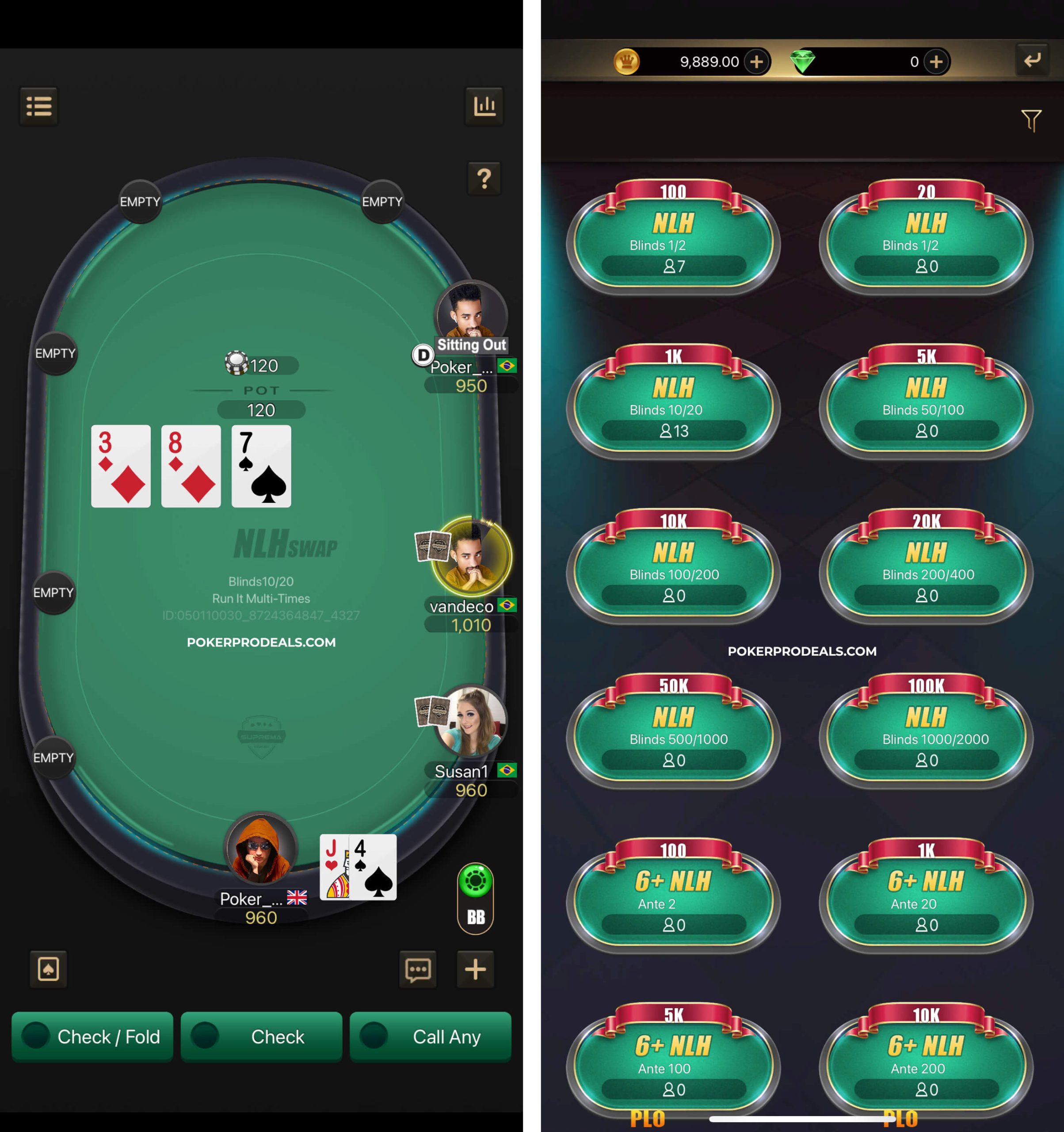 suprema poker, table, app